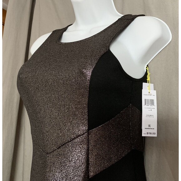 BCBG Generation Black Gunmetal Combo Metallic Sleeveless Dress Size 6 NWT - Picture 3 of 12